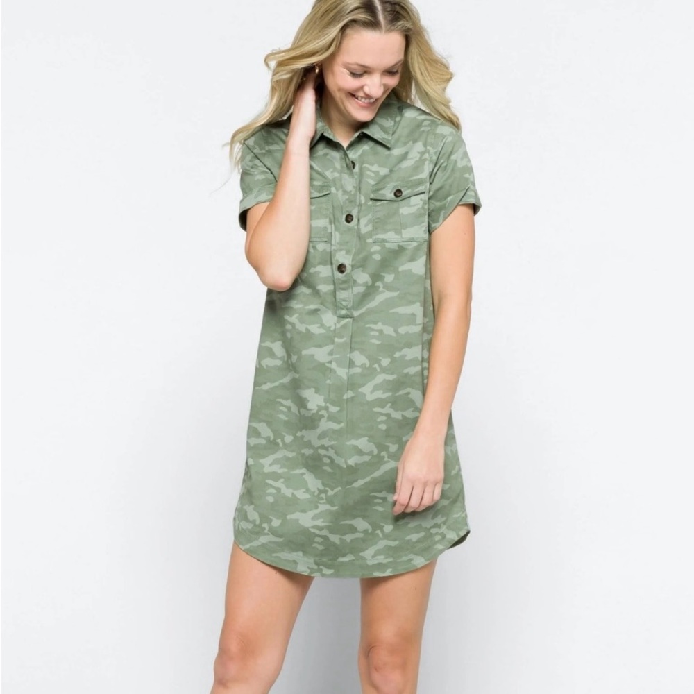 Vineyard Vines Margo Mini Shirt Dress Tonal Camo Print Army Green Size 10